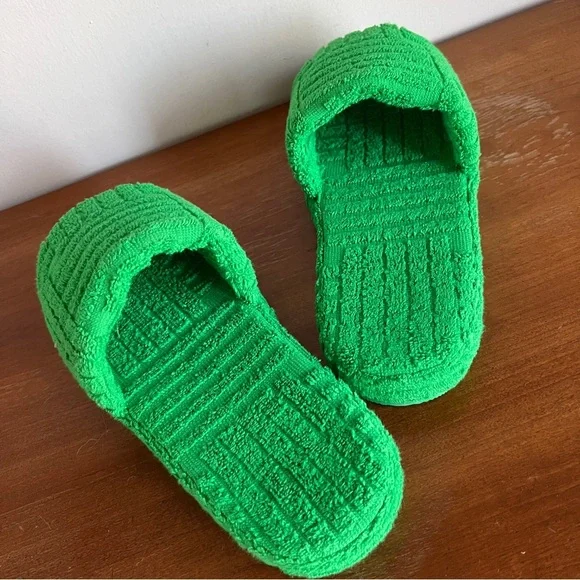 Bottega Veneta Terry Green Slides